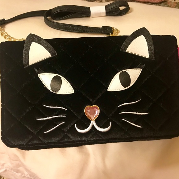 Betsey Johnson Velvet Kitty Cat Velour Crossbody - Picture 7 of 8